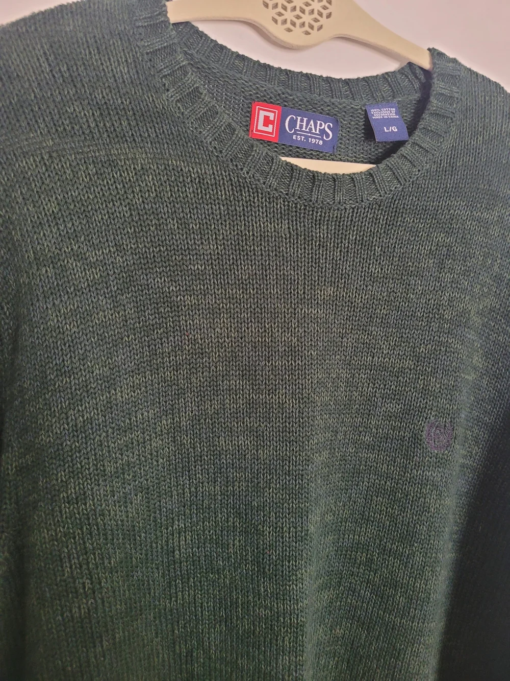 Chaps Men's Dark Green Crewneck Sweater Cotton Large